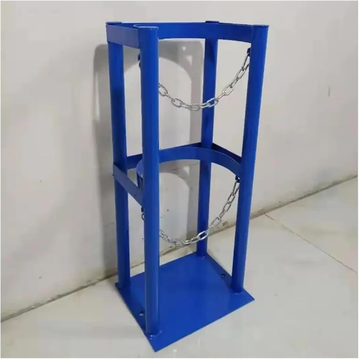 Organizador de bombonas Estante fijo de acero for cilindros de gas de 11.4 pulgadas, con cadena y orificio de fijación, organizador de cilindros de gas azul Soportes para bombonas de oxígeno(15
