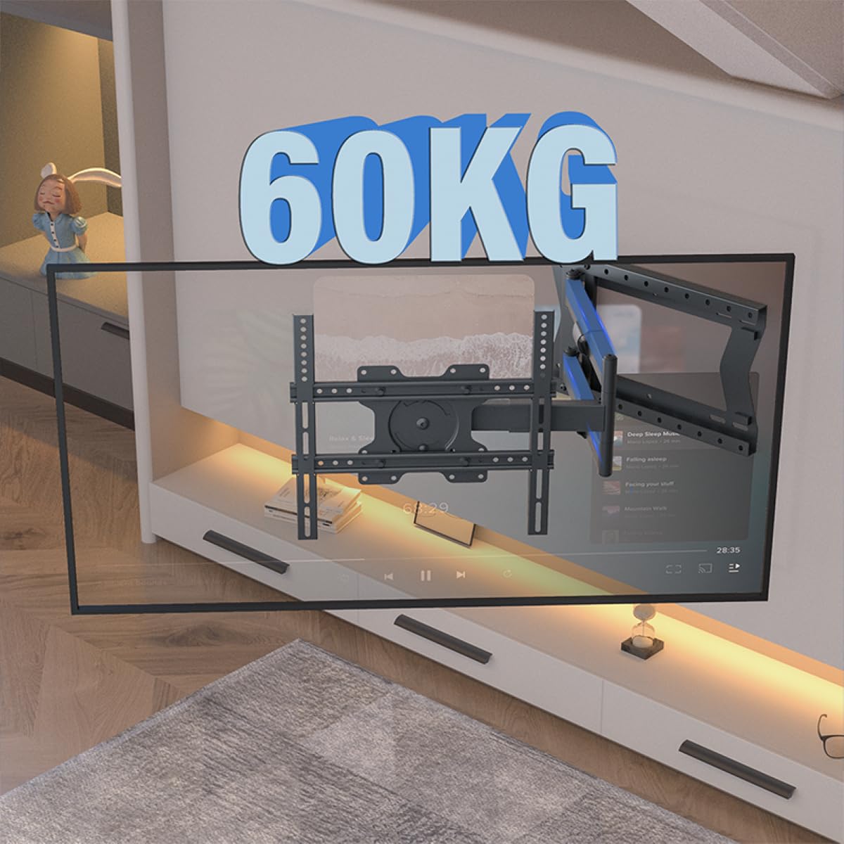 DQ Hercules Flex 80 cm uchwyt ścienny do telewizora, ramię przegubowe, długość do 80 cm, przedłużenie, wychylenie, przechylanie, obracanie, obrót, TV ok. 27-75 cali do 60 kg, do VESA 400 x 400 mm