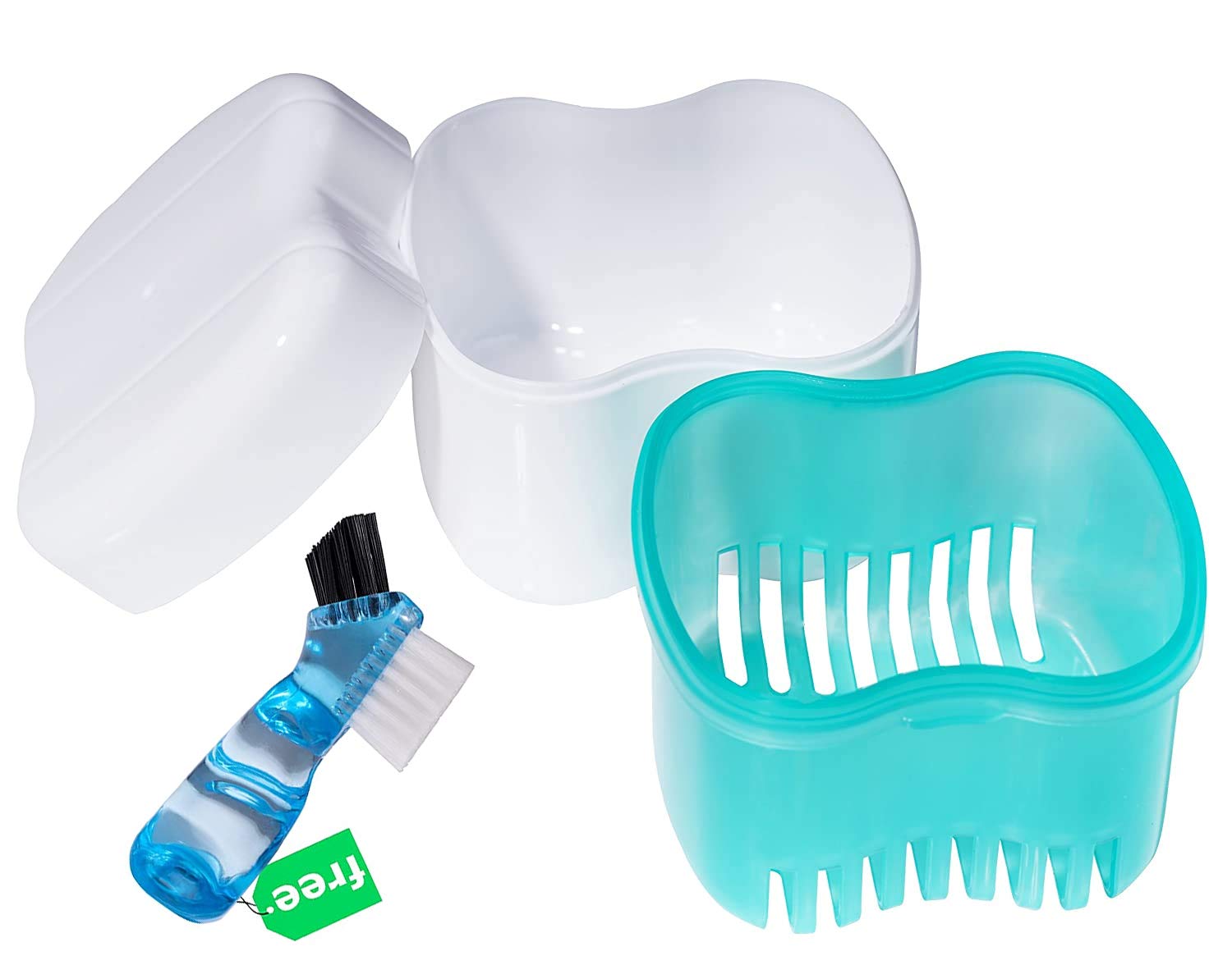 Denture Brush Retainer Case, Denture Case,Denture Cups Bath,Dentures Container with Basket Denture Holder for Travel,Mouth Guard Night Gum Retainer Container (Green)-image-20
