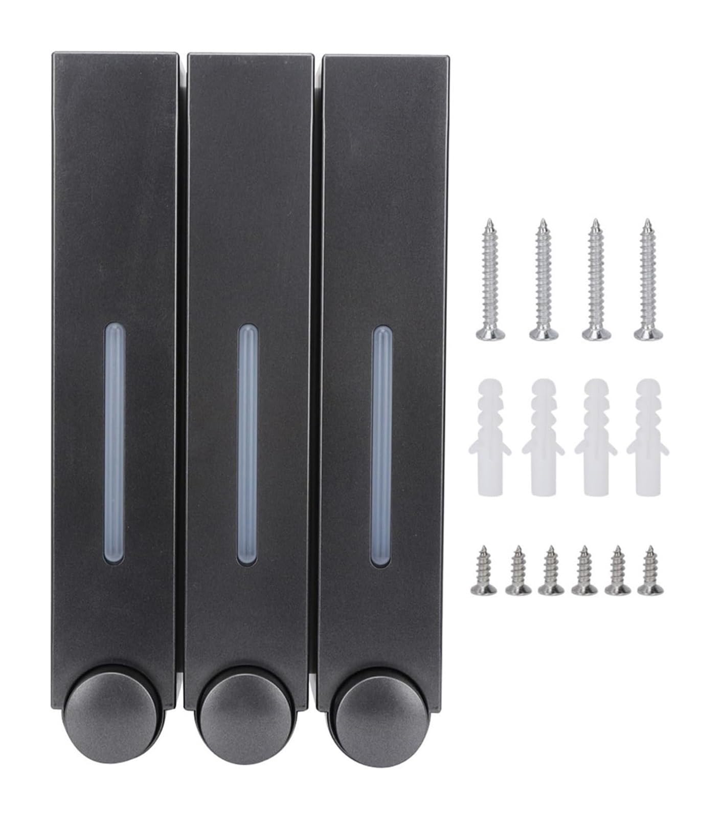 Soap Dispenser, Wall Mounted Three Head Shampoo Liquid Soap Dispenser Black 420ML Press Type ABS
