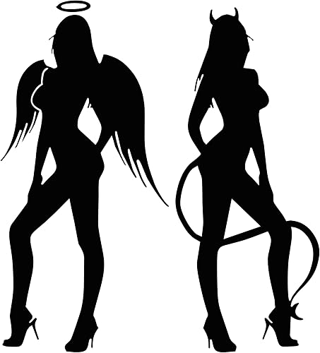 Miniatura 5 de Cartat2s - Calcomanía de vinilo de diablo y ángel Good and Evil Women Diva | 3 tamaños y 12 colores para elegir | Adhesivo para ventana y cuerpo