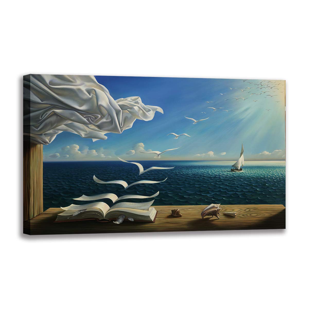 Tableau mer et vagues abstrait encadré 30x45cm pour salon