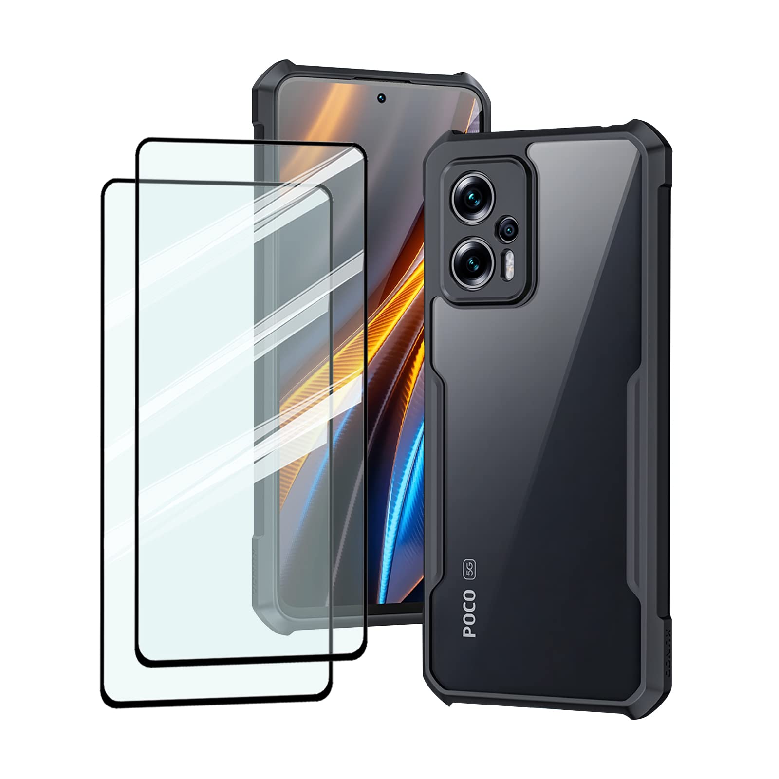 Guizzcg for XIAOMI Poco X4 GT 5G Case, Ultra-Thin Transparent Cover Soft TPU Bumper + Acrylic Clear Back Military Grade Airbags Shookproof Drop Protection [2 Tempered Films], Black