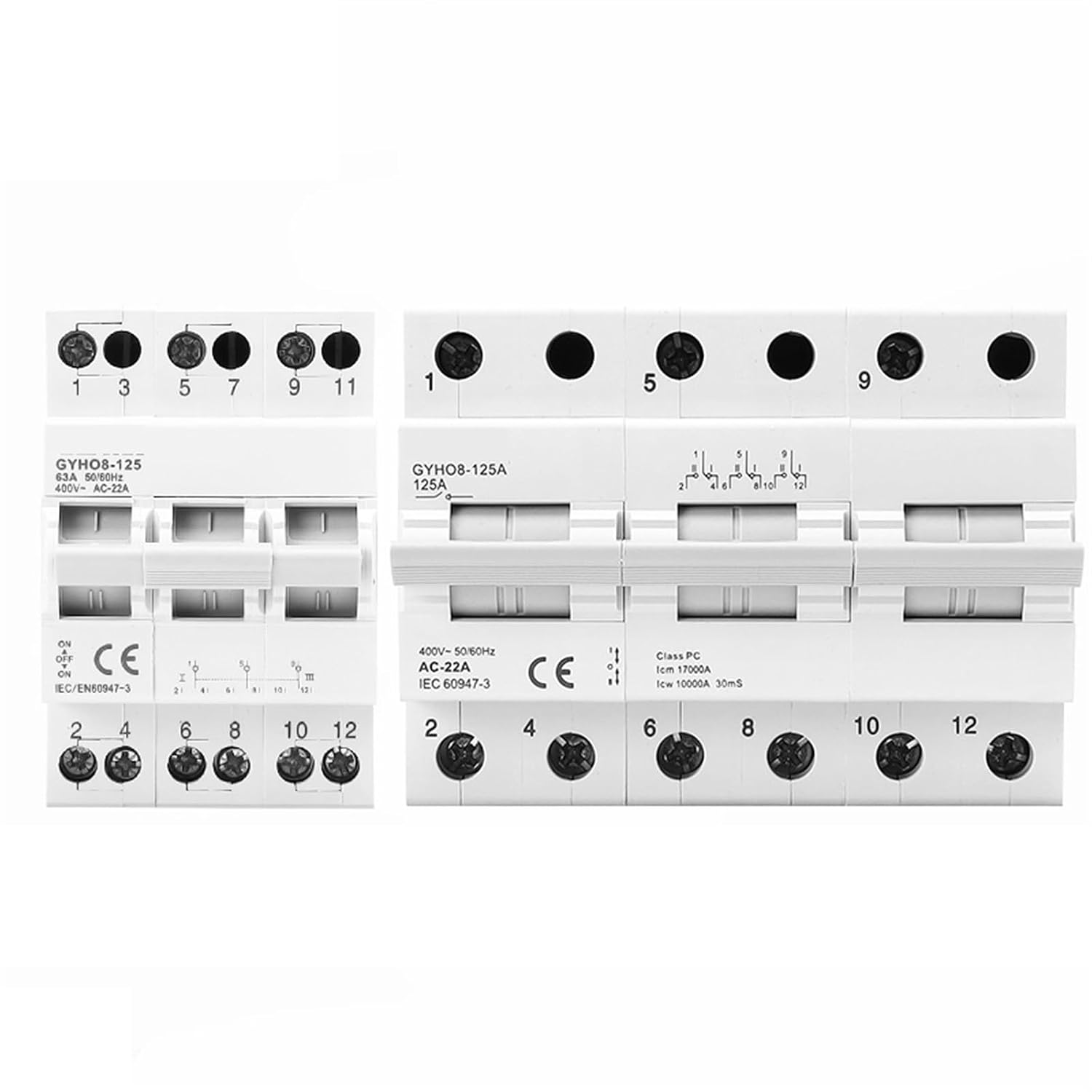 GYHO8 3P 40A 63A 100A 125A Dual Power Manual Transfer Isolating Switch Interlock Circuit Breaker Modular Changeover Switch 1Pcs(125A)