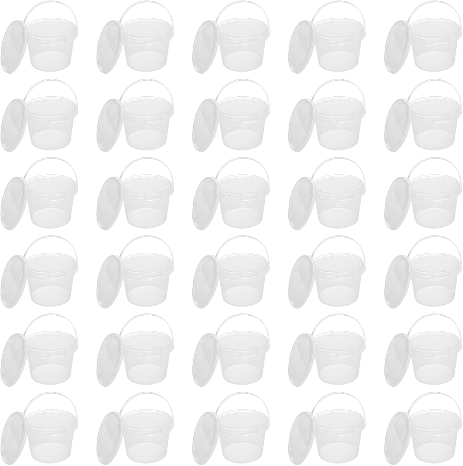 KEILEOHO 30 PCS 10 OZ Clear Plastic Bucket with Lids and Handle, Ice Cream Tub Containers, Round Plastic Pail Container, Freezer Food Storage Containers, Storage Containers for Snacks Food Fruit