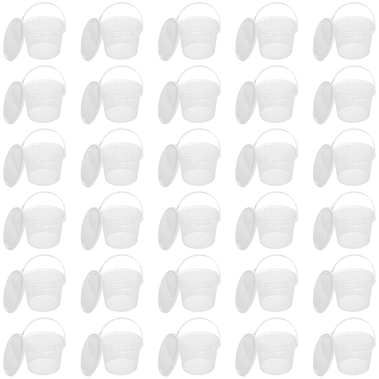30 PCS 10 OZ Clear Plastic Bucket with Lids and Handle, Ice Cream Tub Containers, Round Plastic Pail Container, Freezer Food Storage Containers, Storage Containers for Snacks Food Fruit