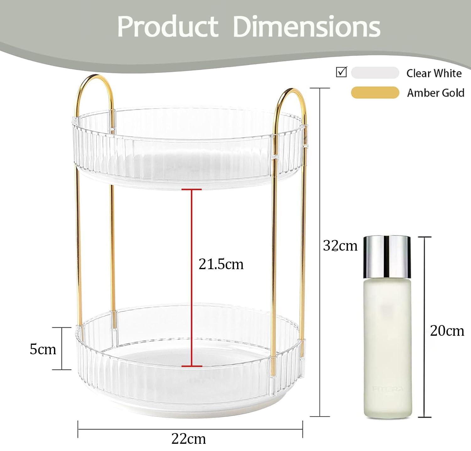 Organizzatore di Trucco Rotante a 360°, Porta Trucchi Organizzatore Grande Capacità,Organizzatore di Profumi,Organizer Trucchi Multifunzione per Toeletta,Camera da Letto,2 Livello Trasparente