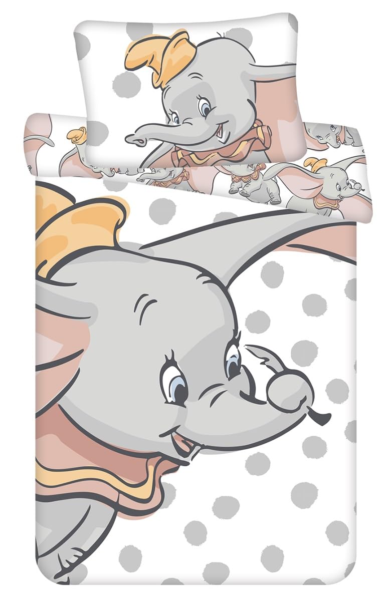Dumbo Baby Bettwäsche Disney Set 2tlg. 100% Baumwolle Größe: 100x135 cm, 40x60 cm, ÖkoTex Standard 100