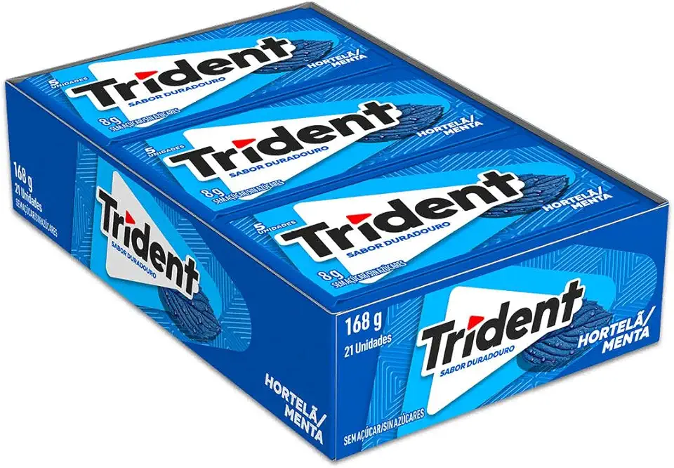 Chiclete Trident Hortelã Sem Açúcar - Caixa com 21 unid. de 8g