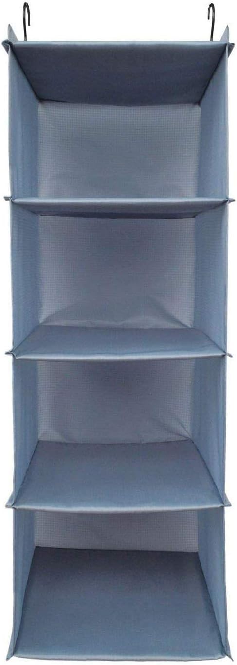 BrilliantJo Hanging Wardrobe Organizer for Clothes Sweaters 4-shelf Hanging Closet Storage Shelves Washable (31.5 * 12 * 12 inch, Blue-grey)