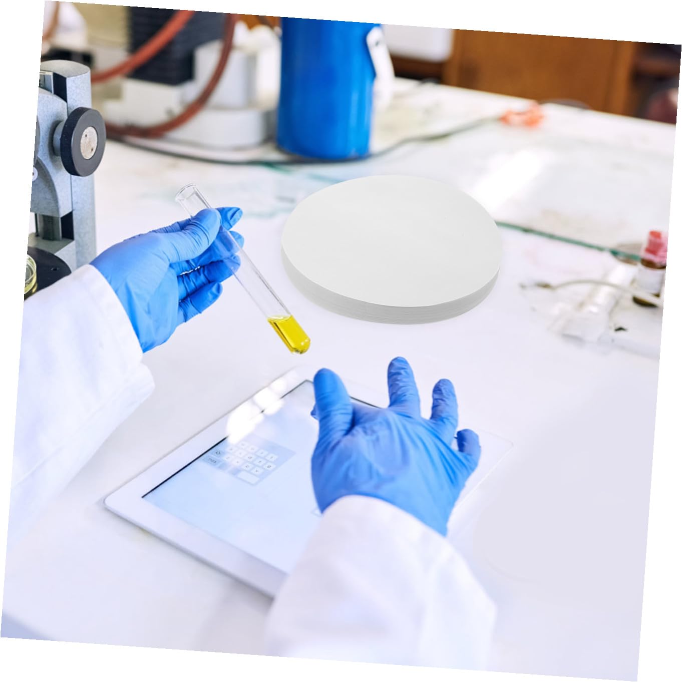 Carta Filtro Qualitativa 18cm a Flusso Medio, 100 Pezzi | Dischi , per Chimica e Prove di Laboratorio, Ritenzione Particelle e Separazione dei Precipitati