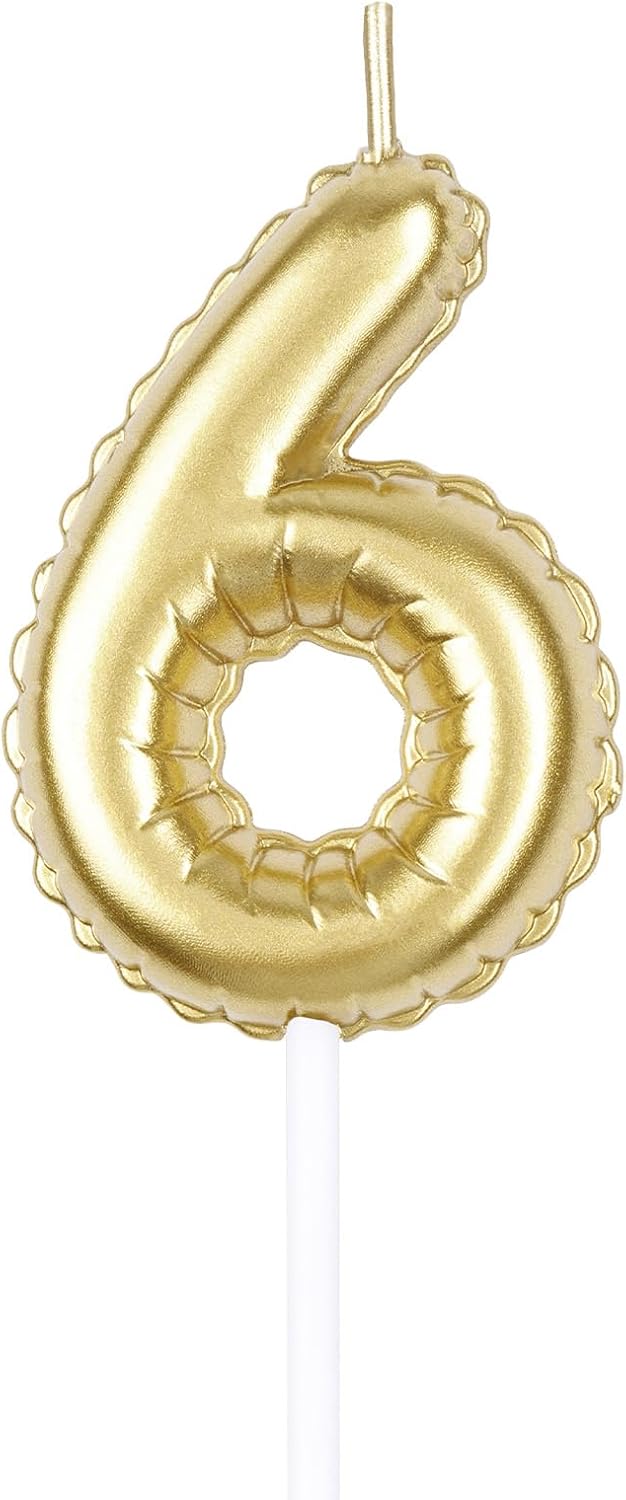ZHIHUI Gold Number Birthday Candles Decorations, Gold Number 6 Candles Cake Topper, Balloon Shaped Golden Digital Candle Candles for Birthday Party Wedding Anniversary Celebration Supplies