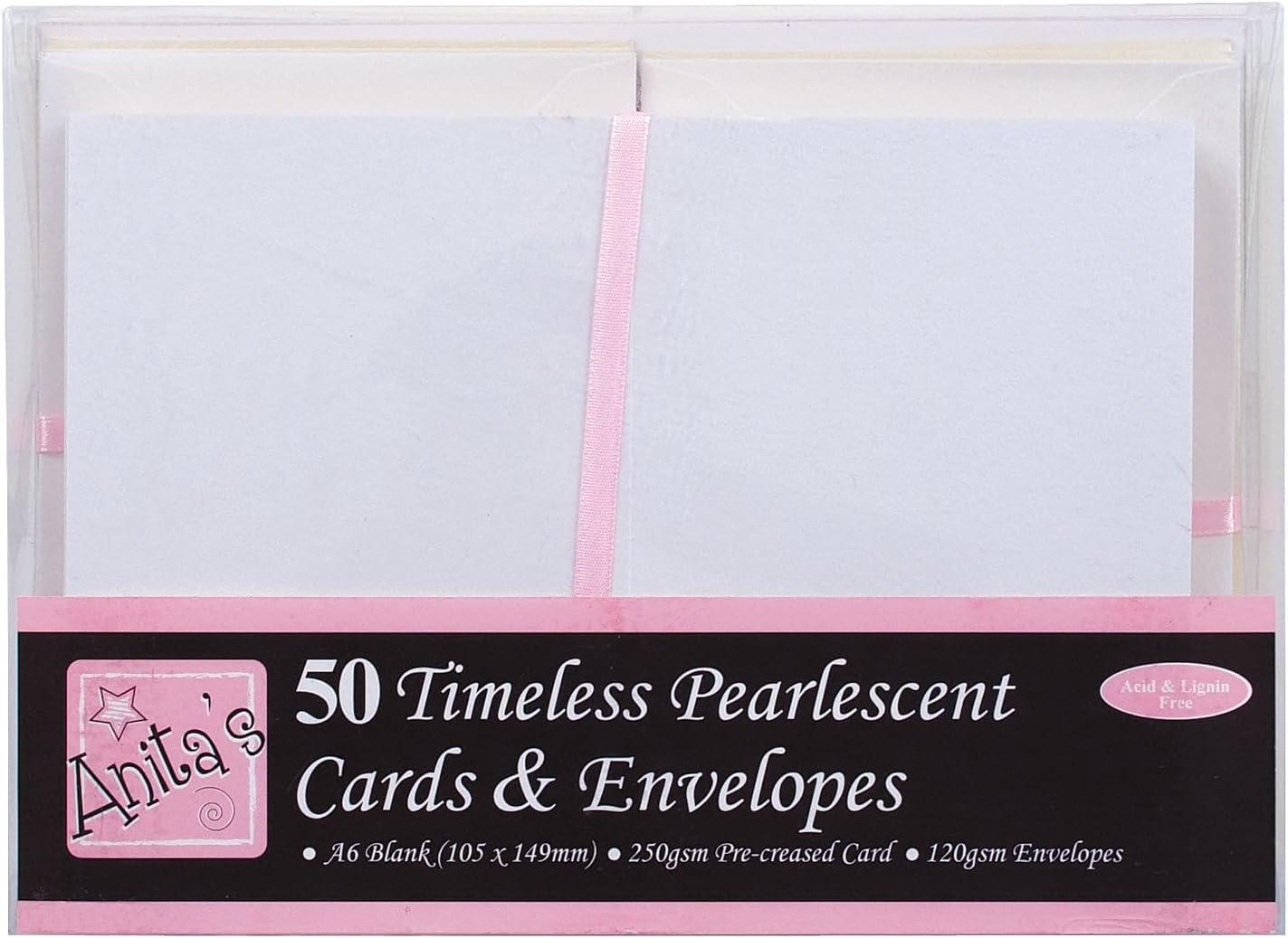 docrafts Anita's Pearlescent Cards/Envelopes A6, Timeless Ivory and Ecru, 50-Pack