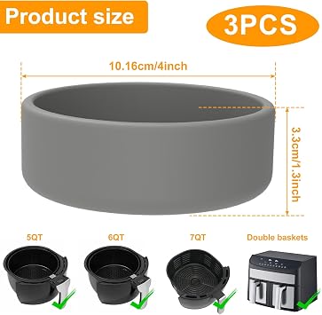 3Pcs Silicone Air Fryer Molds - 4-Inch Air Fryer Pan, Microwave Poacher, Dishwasher Safe Egg Cups - Nonstick Reusable Cooker Accessories (3Pcs-Grey)