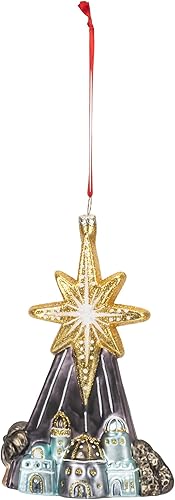 Demdaco Estrella azul medianoche sobre Belén 6.5 x 4 de vidrio soplado decorativo colgante adorno