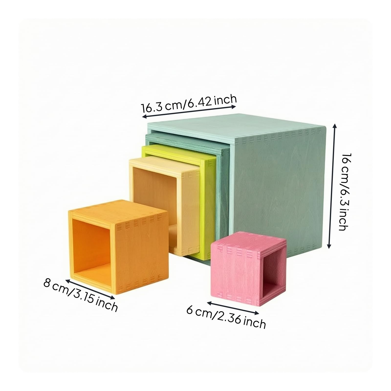 Cubo Montessoriano Educativo | Finitura Opaca, Giocattolo Sensoriale in Legno, Sicuro, Cubo Incastro, per Cameretta, Bambini, Neonati, Macaron