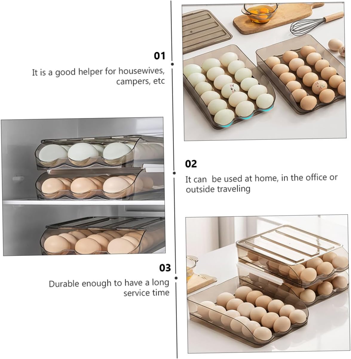 Plastic Egg Storage Case for Refrigerator 2-layer 36 Eggs Holder Rolling Stackable Food Container Organizer