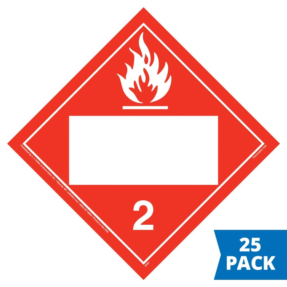 Division 2.1 Flammable Gas Placard, Blank 25-pk. - 10.75" x 10.75" Removable Self Adhesive Vinyl for Temporary Applications, DOT Hazmat Compliant, J. J. Keller & Associates, Inc.