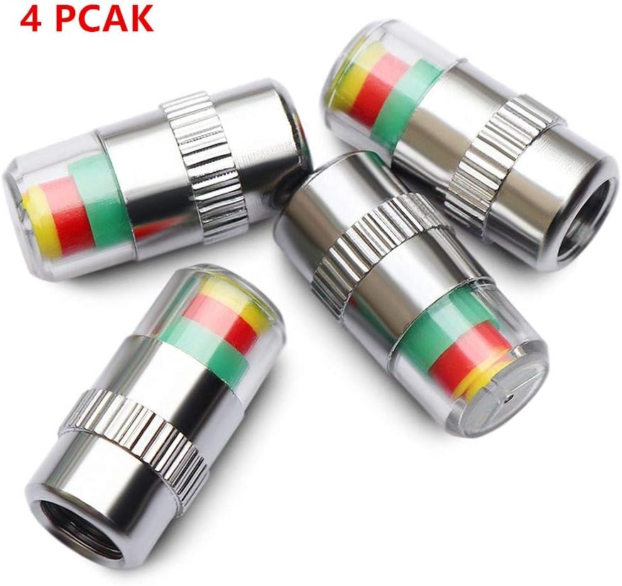 Z-oneMart KURAMI Car Tire Valve Stem Caps Pressure Monitor Sensor Indicator 3 Color Eye Alert 4Pcs