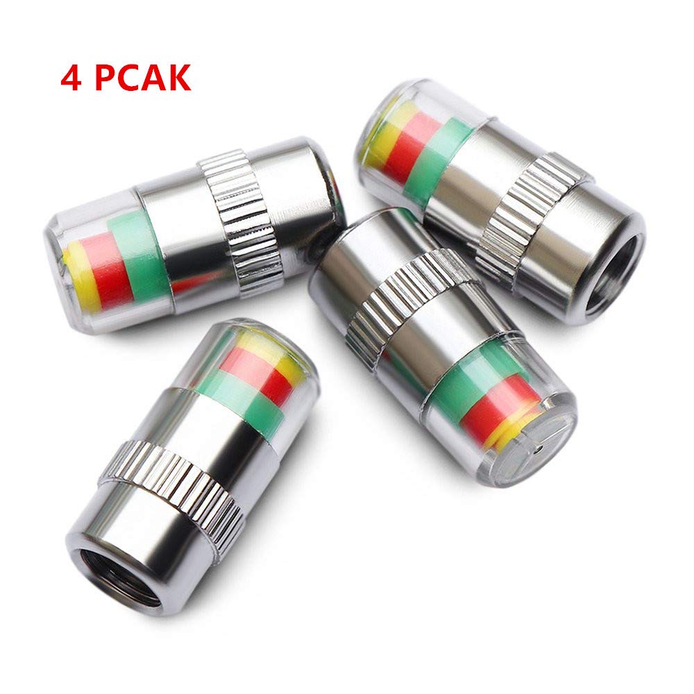 Z-oneMart KURAMI Car Tire Valve Stem Caps Pressure Monitor Sensor Indicator 3 Color Eye Alert 4Pcs