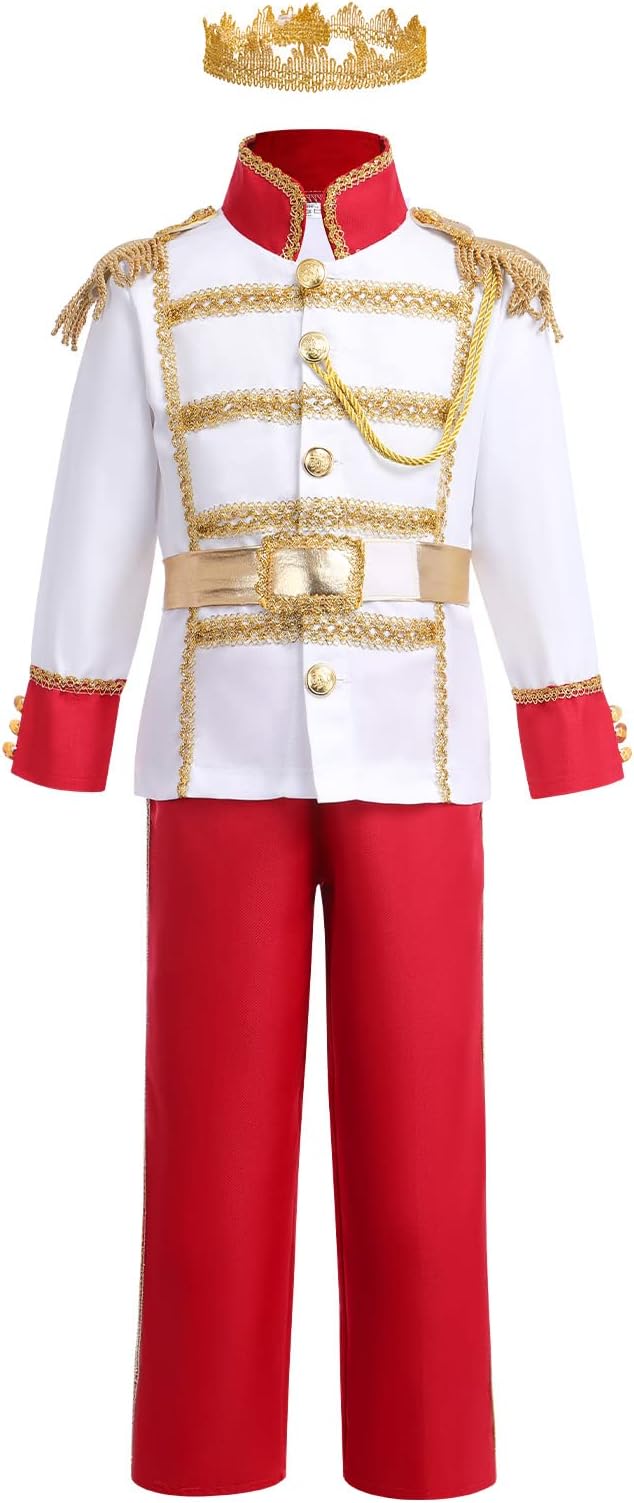 Boys Prince Charming Costume - Kids Medieval Royal King Outfit for Halloween Cosplay Dress Up