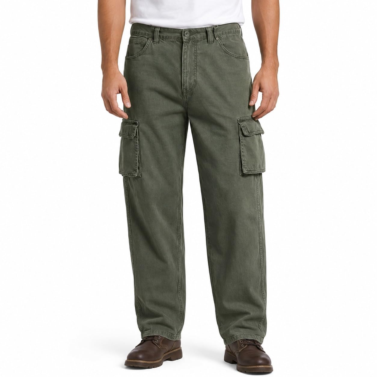 Men's Cotton Cargo Pants for Men | Relaxed Fit Multi-Pocket Casual Trousers | Durable Cotton Fabric | Olive Green Cargo Pant for Outdoor, Travel, Work & Everyday Wear-image-33