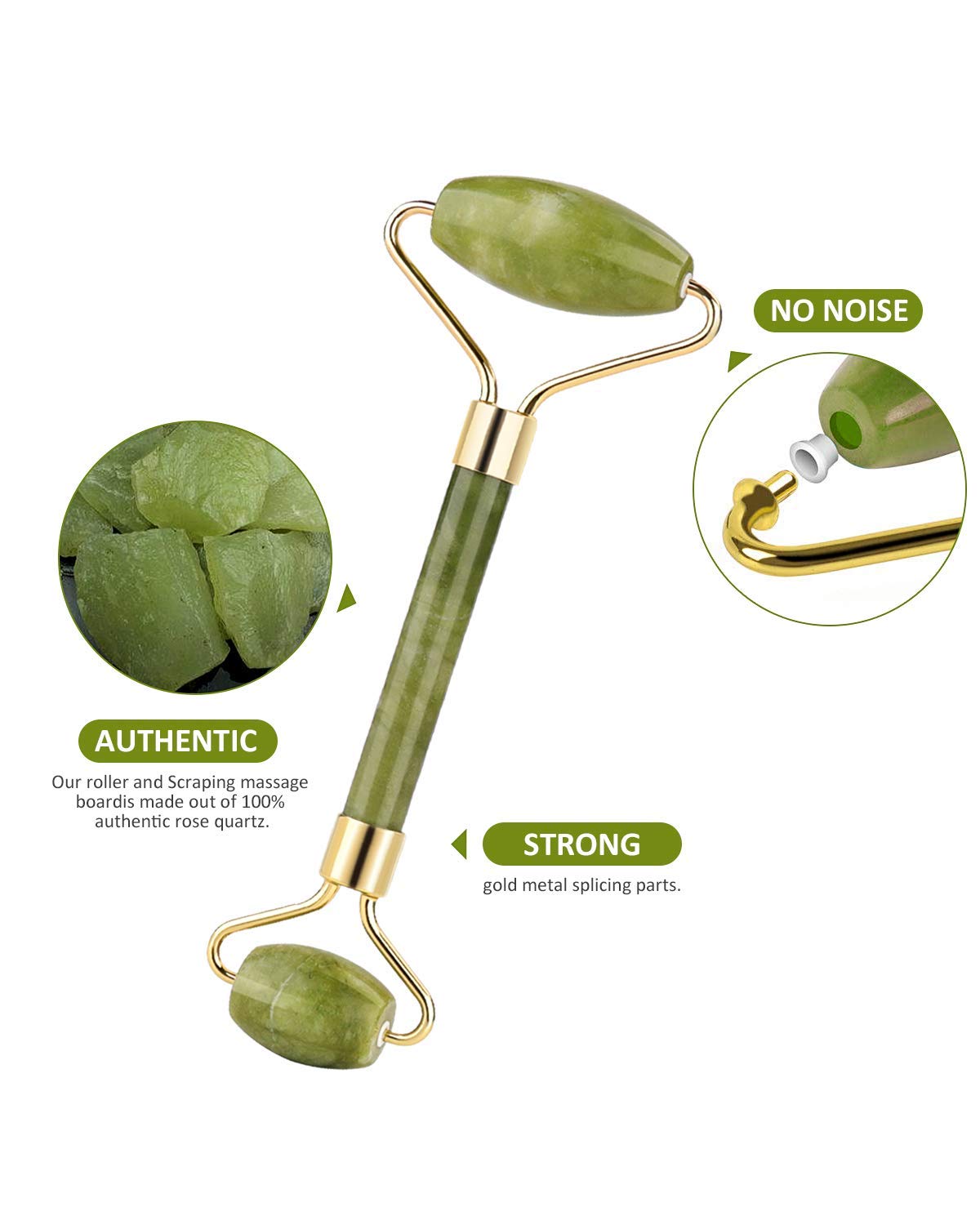 Jade Roller for Face, Jade Roller and Gua Sha Set, EUASOO 100% Real Natural Beauty Jade Facial Roller Massage Tool for Face Eyes Neck Body – Anti Aging Beauty Treatment : Beauty & Personal Care