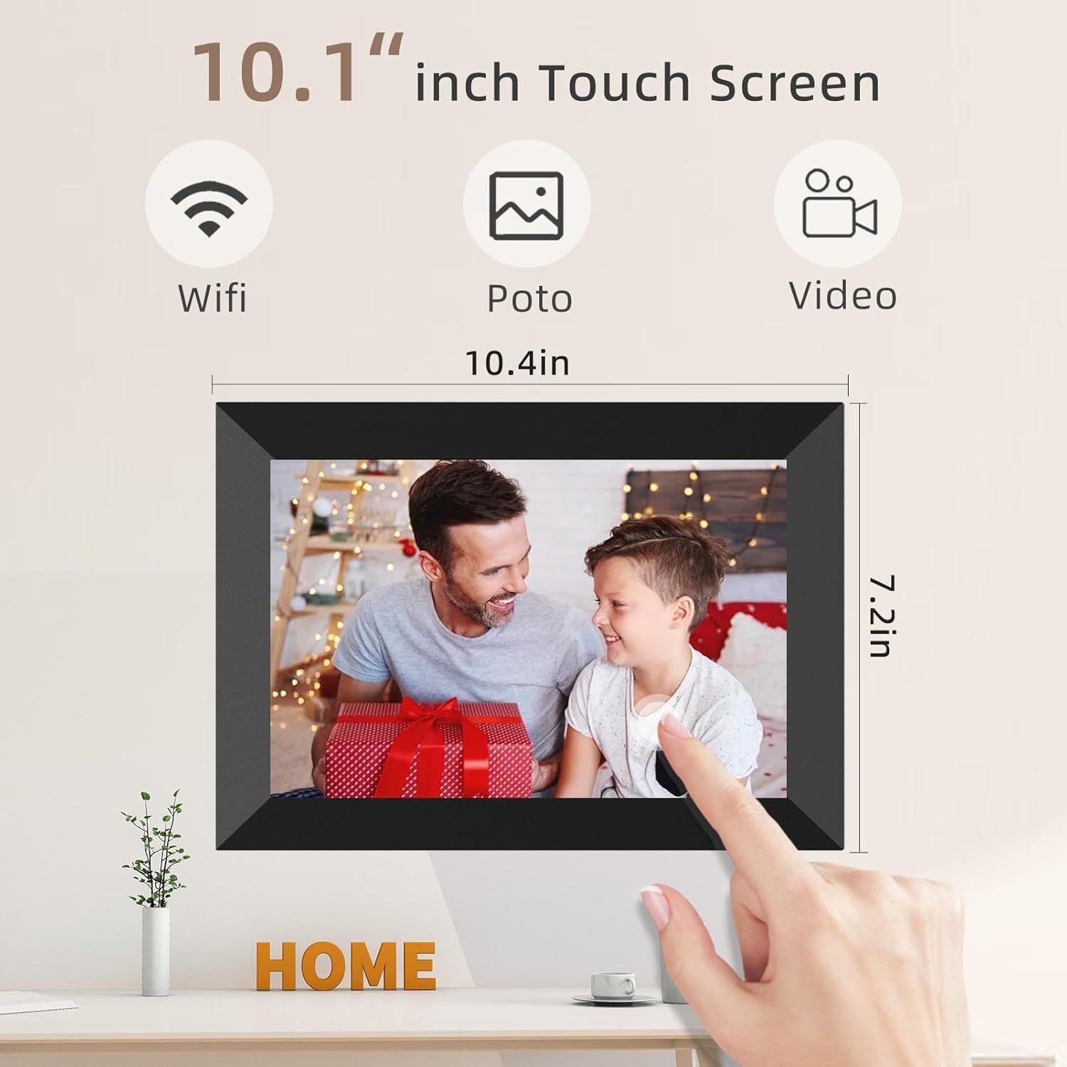 YUUTY WLAN Digitaler Bilderrahmen, 10,1 Zoll 32GB Elektronischer Bilderrahmen, 1280x800 HD IPS LCD Touchscreen Foto Rahmen, Automatische Rotation, Teilen Sie Fotos Sofort Von überall Aus