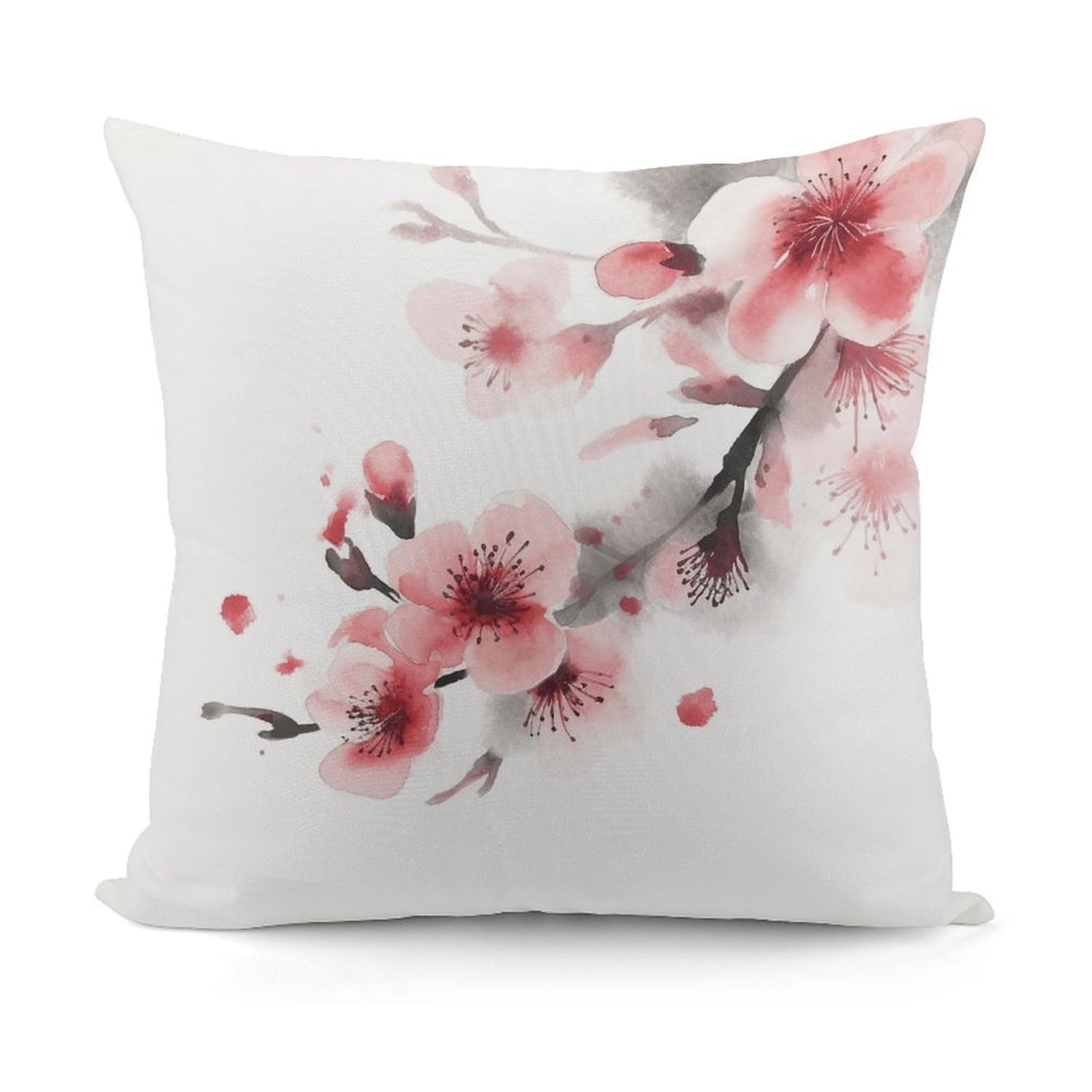 JTREHY Asian Watercolor Pink Cherry Florals Pillow Covers Decorative Throw Pillow Covers Soft Decor Couch Cushion Case Modern Square Pillow Cases Summer Pillow Cover for Sofa Living Room 18x18 in