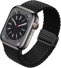 [Montue] Compatible Watch Band 49/46/45/44/42/41/40/38mm, Nylon Elastic Braided Band with Adjustable Sport Apple Watch Band with Magnetic Clasp (49/46/45/44/42mm(Series 3 2 1), Black)