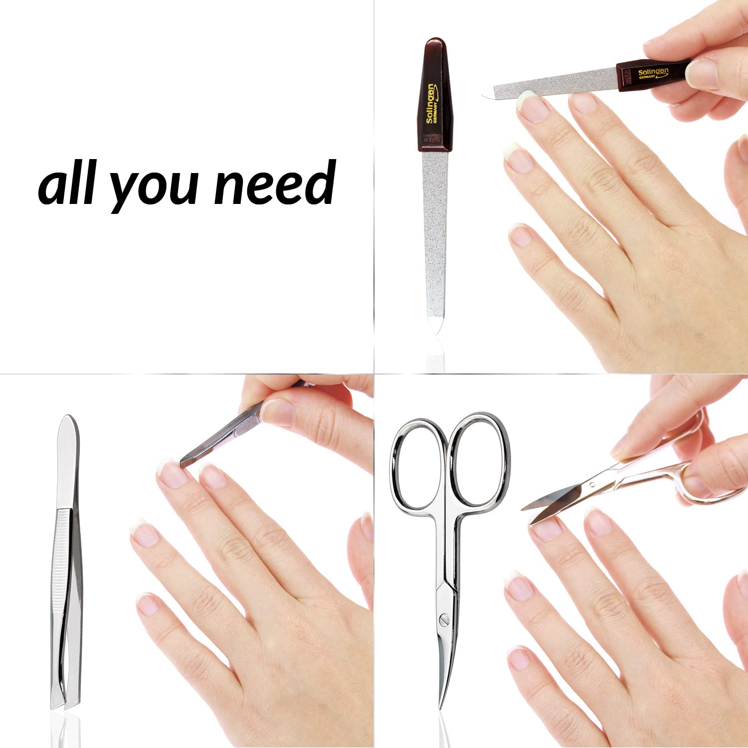 Forbicine e Pinzette – Set Manicure Professionale con Custodia in Similpelle. Include strumenti per Mani e Piedi, ideale per unghie curate. Perfetto come kit da viaggio, pratico ed elegante