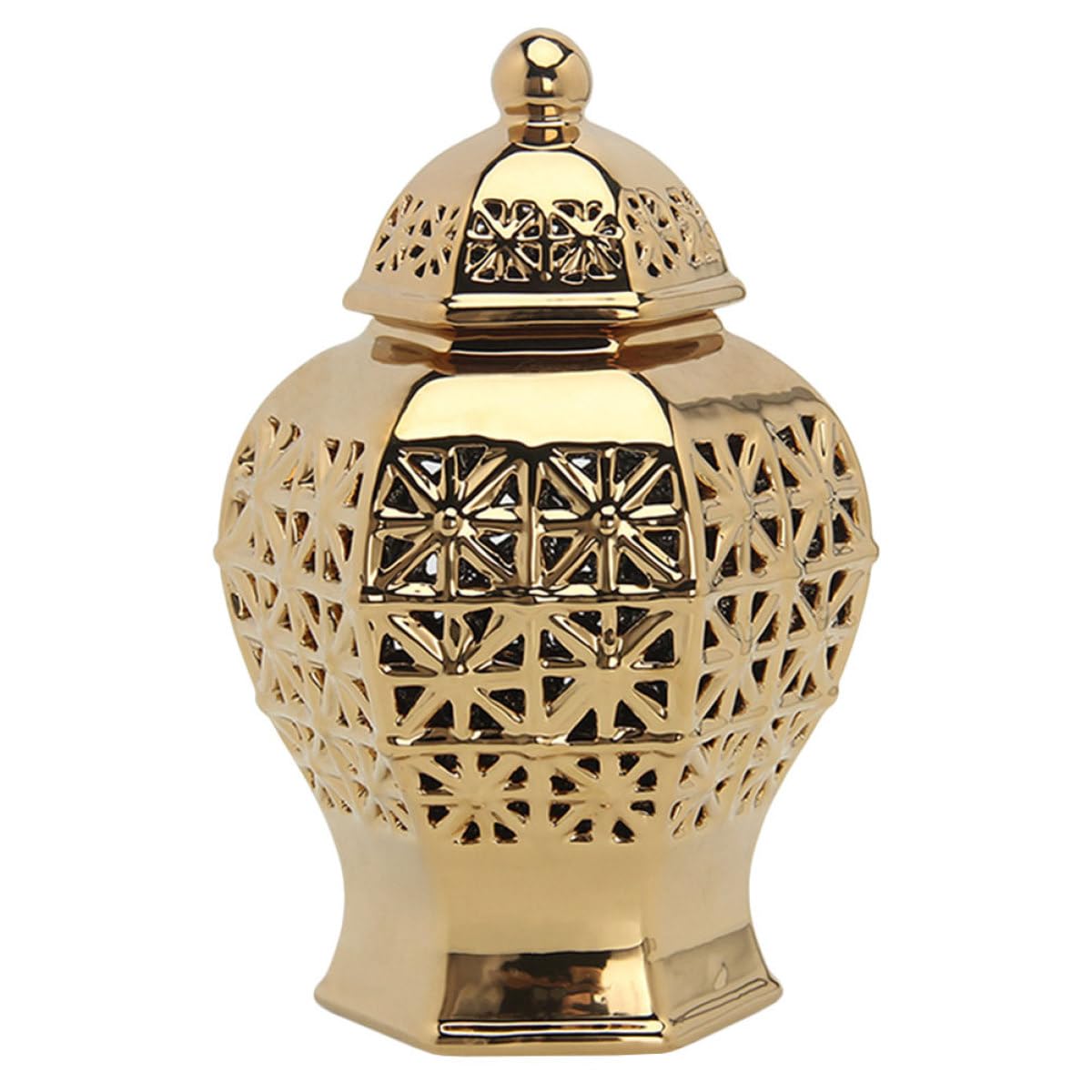 Vase creux en céramique dorée contenant léger pour fleurs sans encombre