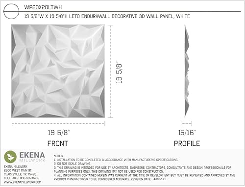 Miniatura 2 de Ekena Millwork WP20X20LTWH-CASE-10 19 5/8 pulgadas de ancho x 19 5/8 pulgadas de alto Leto EnduraWall Decorativo 3D Cubiertas de panel de pared