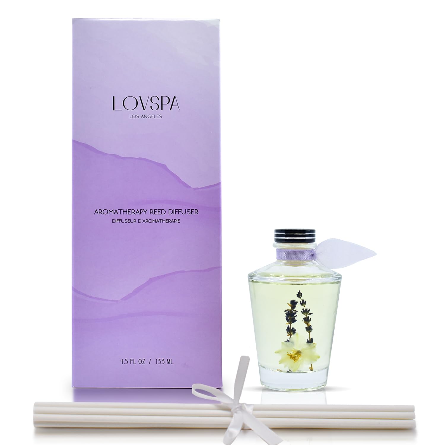 LOVSPA Sleep Lavender Vanilla Reed Diffuser Set | Spanish Lavender & Warm Madagascar Vanilla – Peaceful & Serene Scent for Rest & Relaxation | Made in The USA