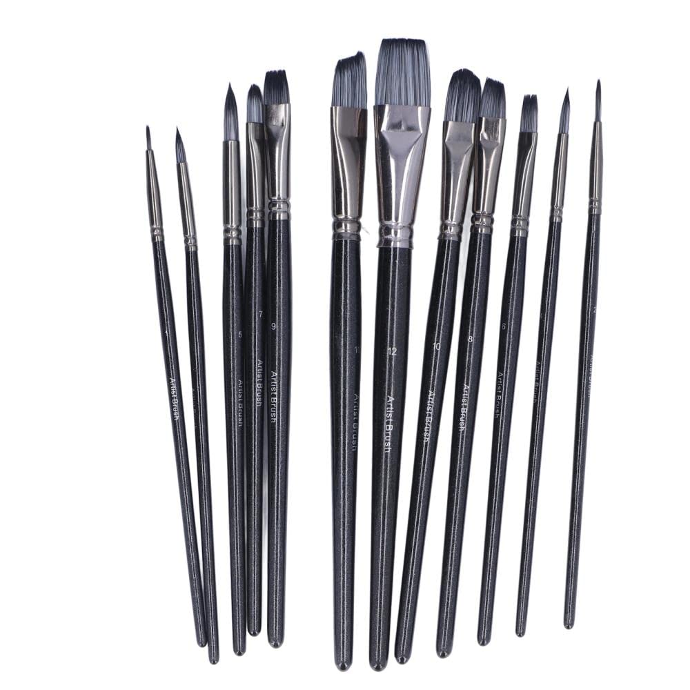 12-Piece Nylon Paintbrush Set with Circular Elasticity & Wooden Handles for Watercolor Painting - Absorbent Brushes for Precise Strokes & Smooth Color Application - Ideal for Professional Artists