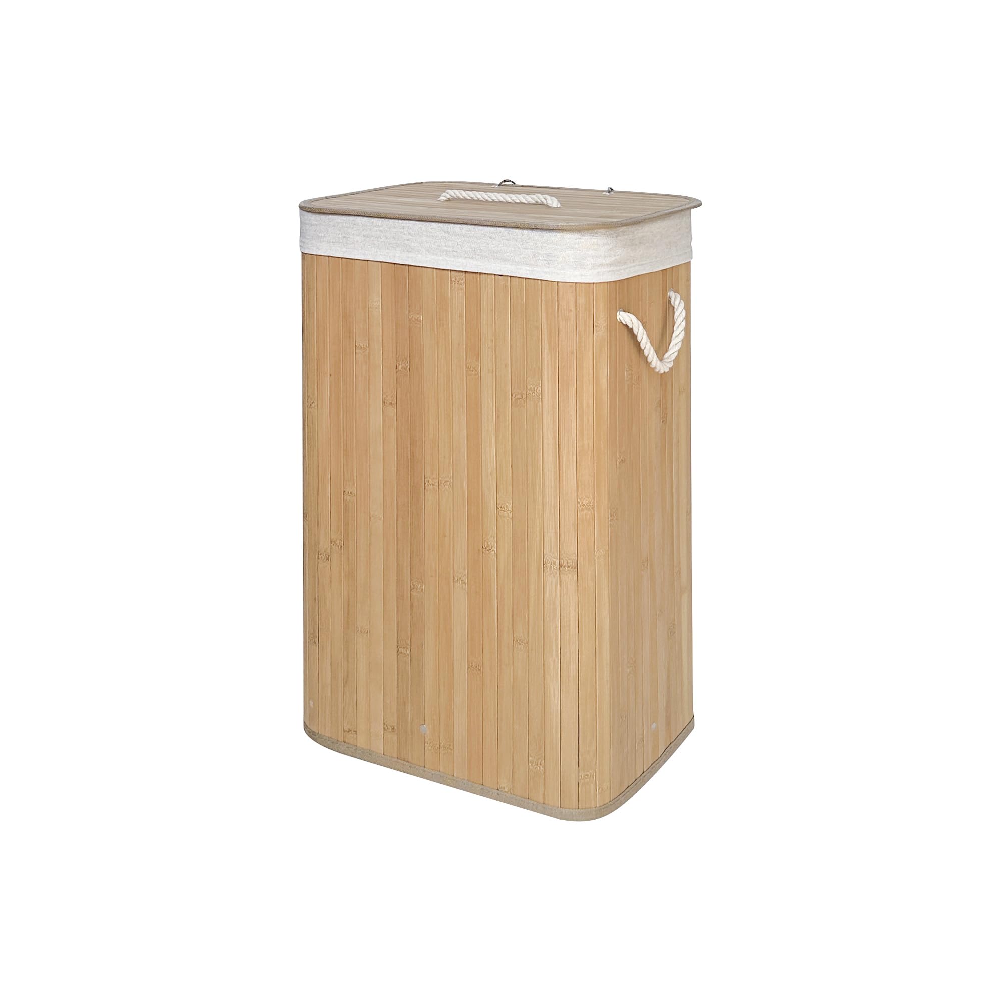 Élégant panier à linge en bambou 72 l avec couvercle, solide et pliable, sac à linge amovible, pour salle de bain, chambre à coucher ou chambre d'enfant, aspect naturel (1600, naturel) - 4
