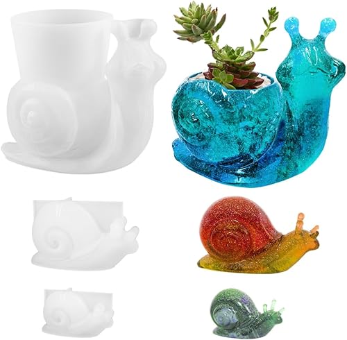 3 moldes de silicona de caracol para resina epoxi, moldes de resina de caracol 3D lindos moldes de resina de caracol de animales, molde de silicona