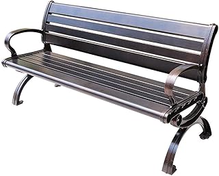 Banco de jardim ao ar livre, banco de terraço de 59 pol. Banco de jardim de parque, assento ao ar livre para 2-3 pessoas, cadeira de lazer com braços e encosto, móveis de jardim, estrutura de alumíni