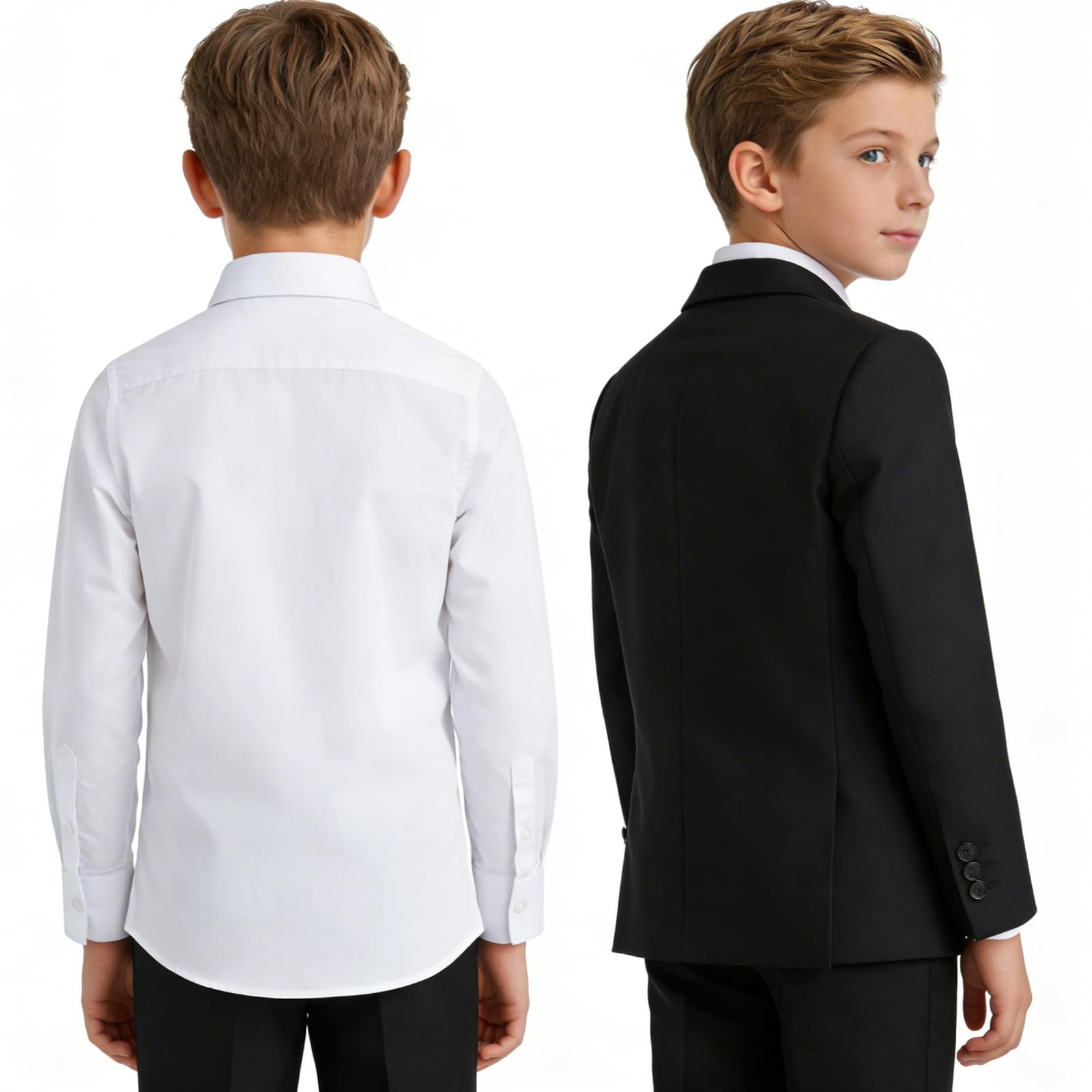 Confezione da 2 camicie bianche per la scuola a maniche lunghe, in cotone, imitazione di cotone, camicie scolastiche per bambini