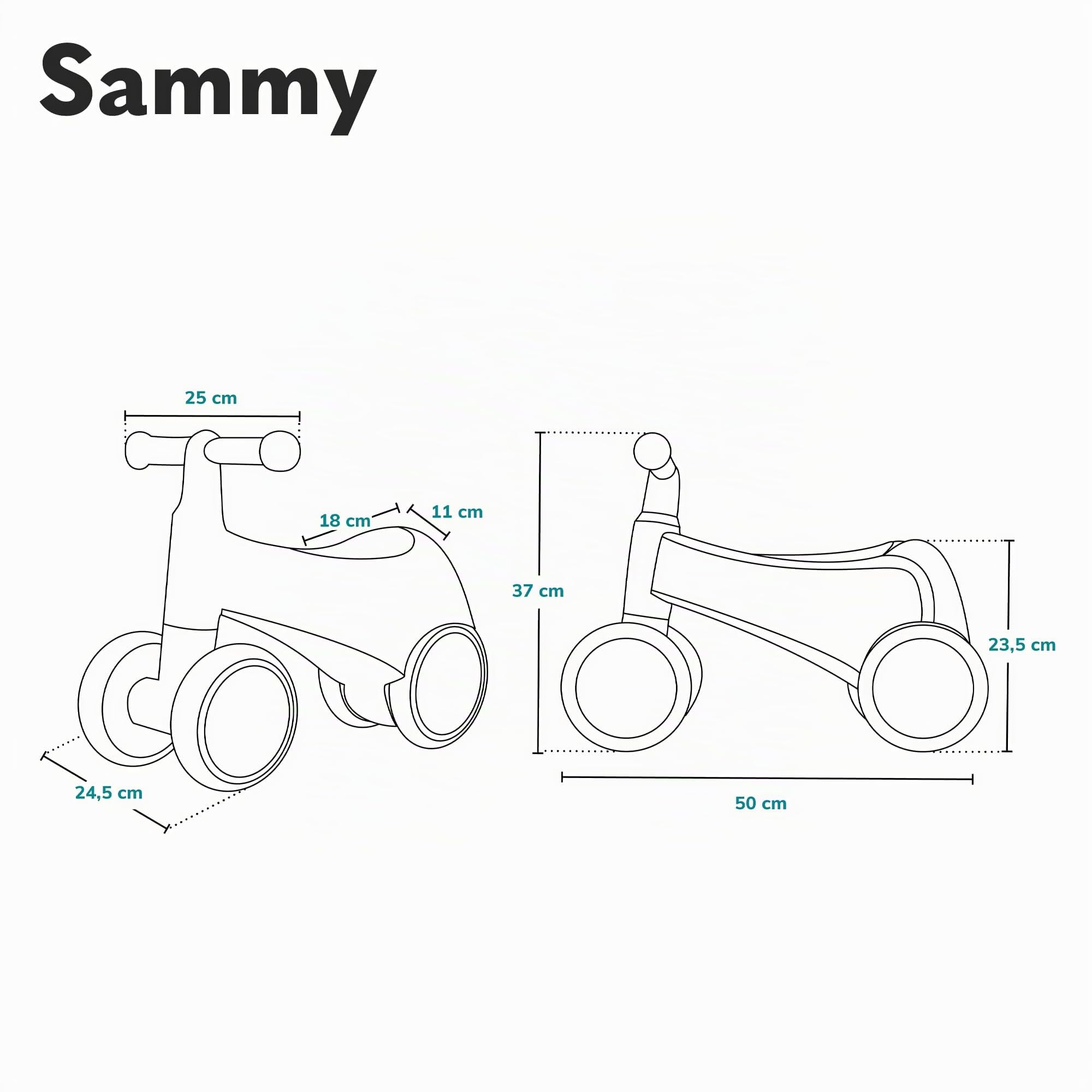 lionelo SAMMY Bicicletta Senza Pedali da 1 a 3 anni, Camminatore Bambini 4 Ruote Fino a 25 kg, Maniglie Antiscivolo con Luci 3 Design Sella Ergonomica, Per Bambine e Bambini