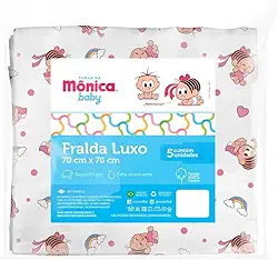Fralda Pano Luxo Estampada Turma da Monica 5 um 70cmx70cm (Rosa)