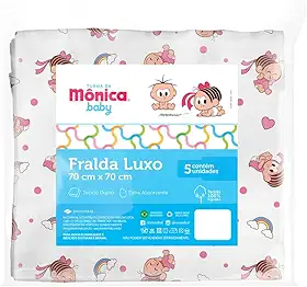 Fralda Pano Luxo Estampada Turma da Monica 5 um 70cmx70cm (Rosa)