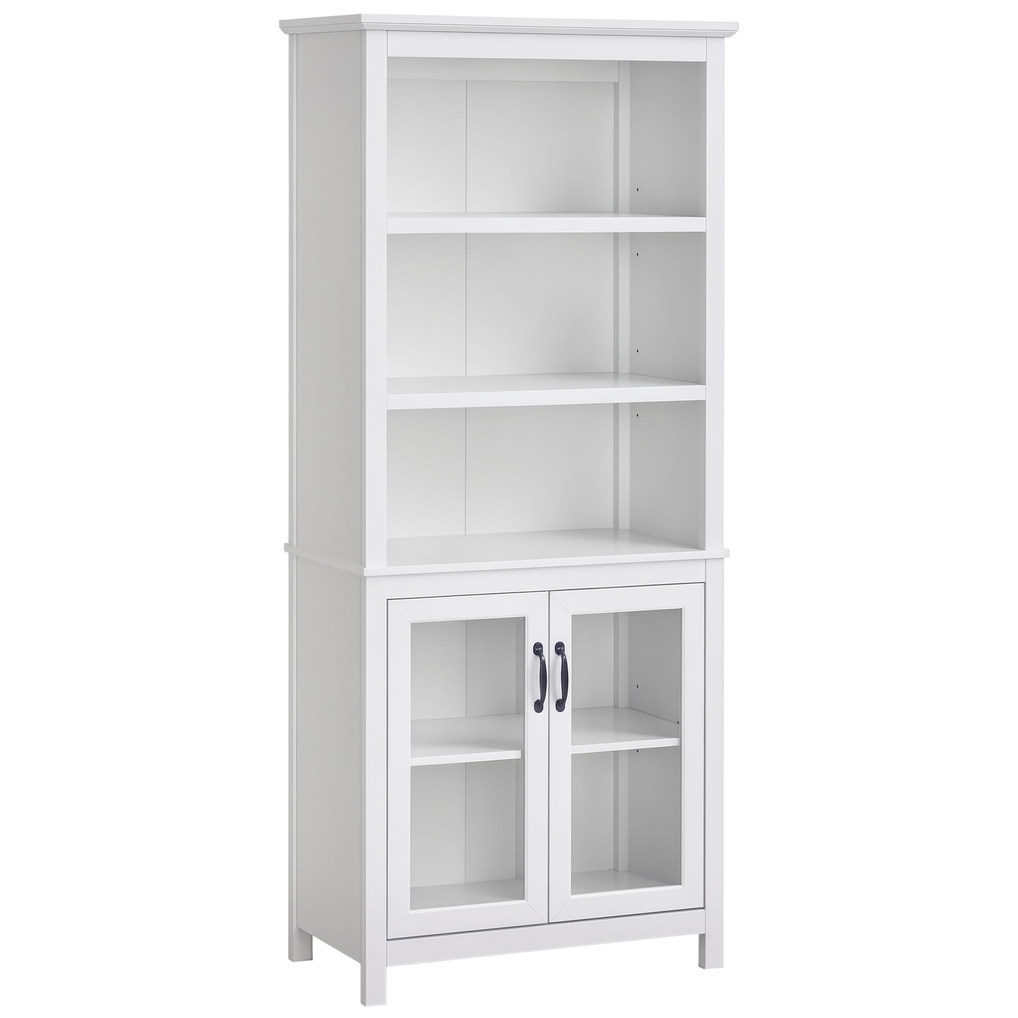 HOMCOM 71" Bookcase Storage Hutch Cabinet with Adjustable Shelves and Glass Doors for Home Office, Kitchen, Living Room, WhiteThe Forest Stewardship Council