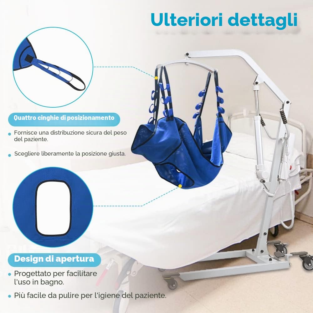 Cintura di trasferimento elettrica per sollevamento paziente, grande, in rete, per doccia, uso domestico, con supporto per la testa, per disabili medici, toilette e toilette completa, colore blu