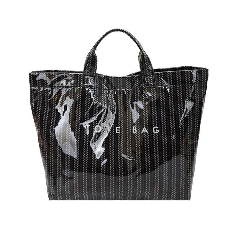 Image of Lushandy Striped PVC Tote Bag for Women, Waterproof Plastic Tote Bag for Beach Pool Large Top Handle Travel Hobo Handbag