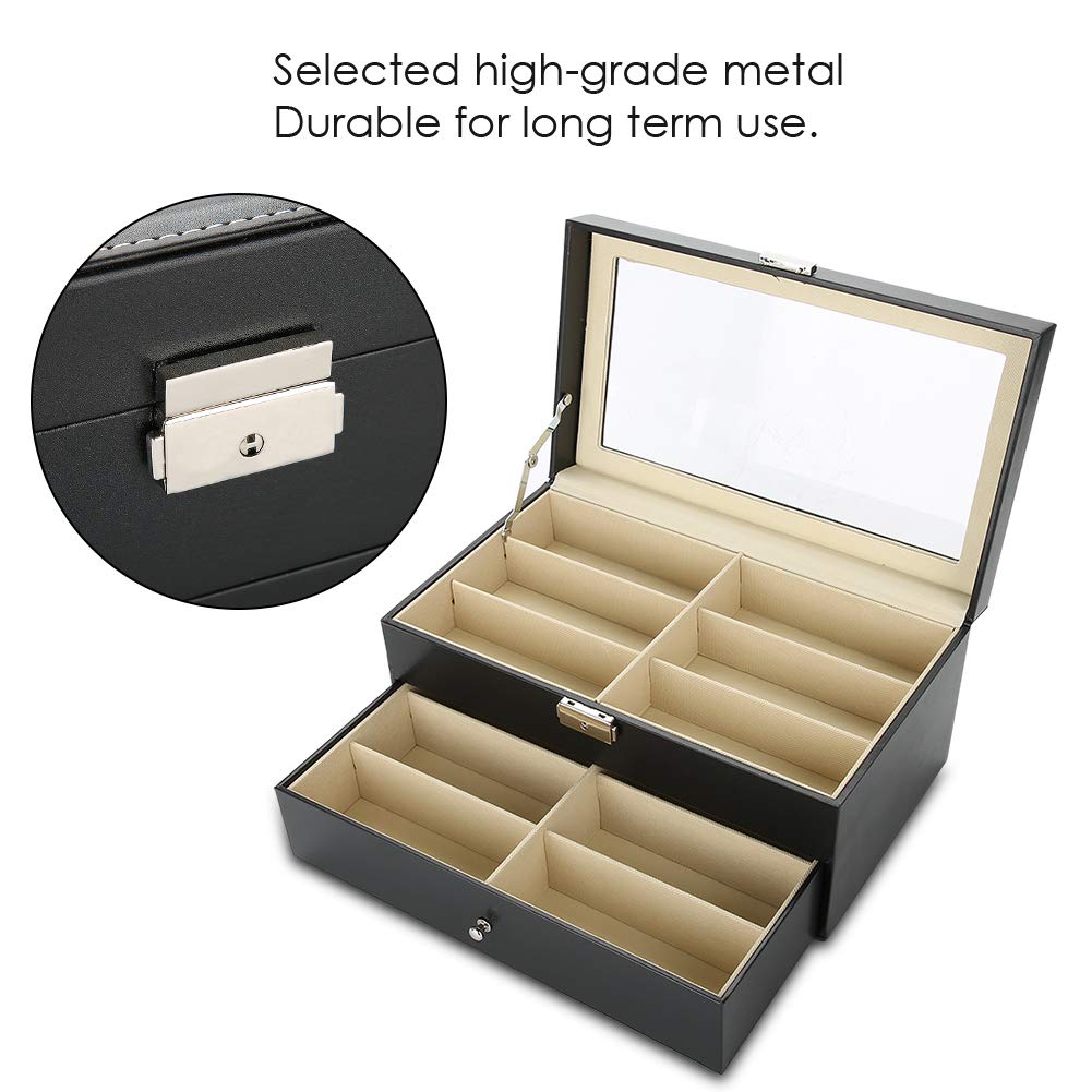 YUYTE Estuche de Almacenamiento para Anteojos, Organizador de Anteojos, Caja Expositora para Gafas de Sol, 12 Ranuras, Doble Capa con Cubierta Transparente para Uso Personal o