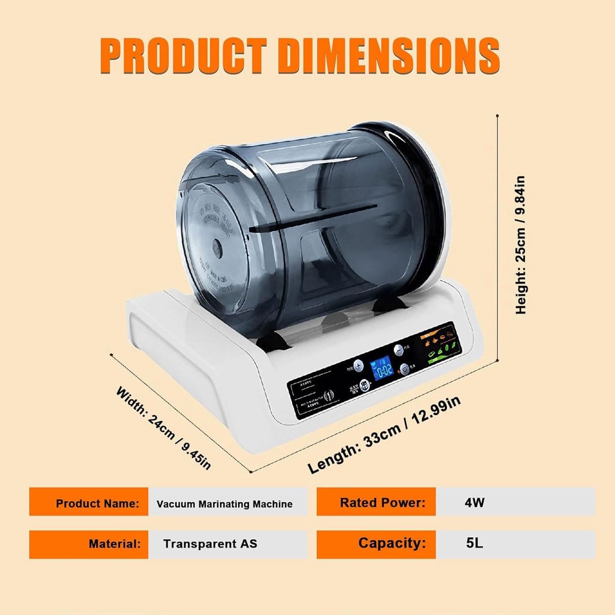 Marinador eléctrico para carne de 5 l, máquina de vacío comercial con temporizador y control táctil, decapado automático de carne para pollo, hamburguesa, tocino