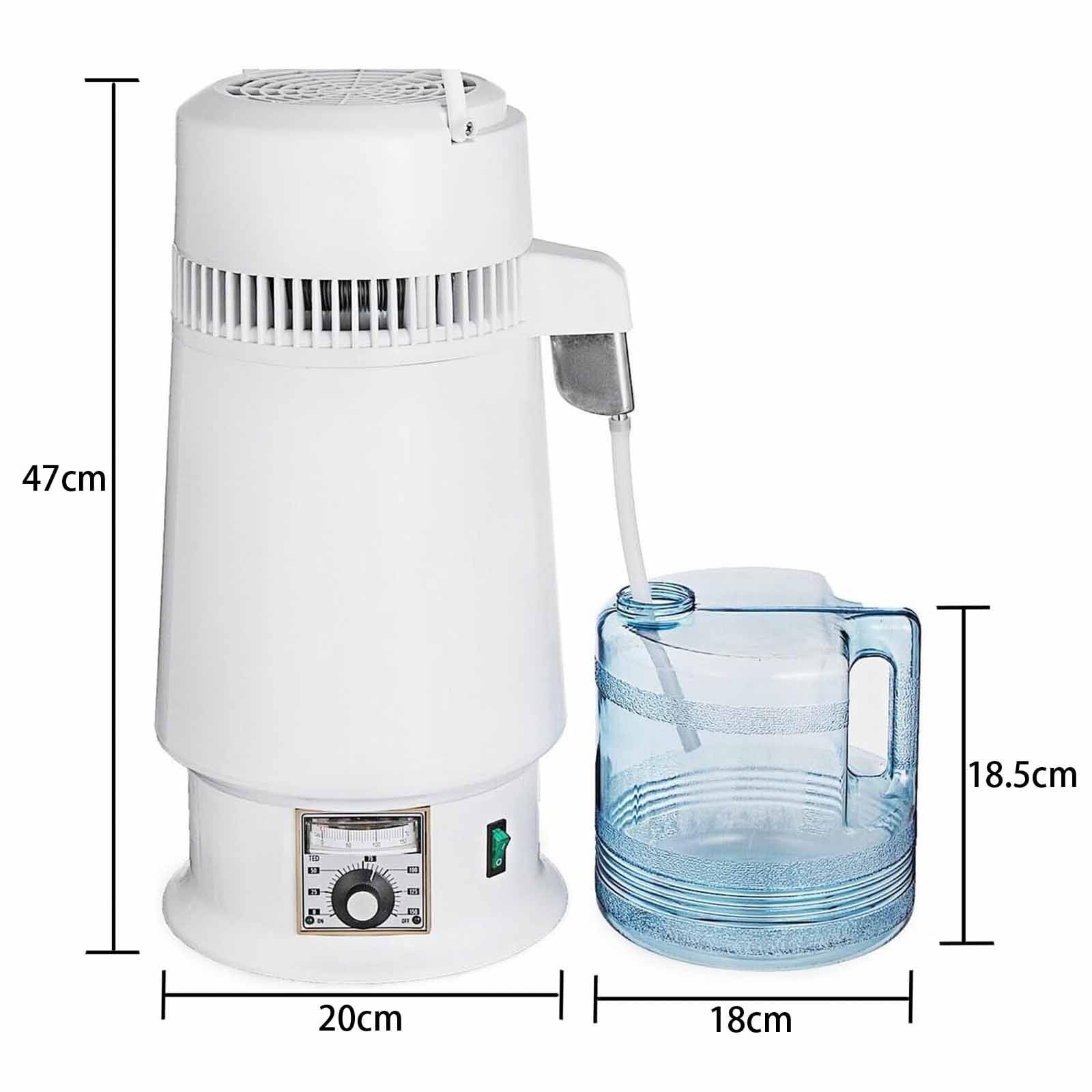 Destilador de agua de 750 W, 4 L, de acero inoxidable, con recipiente para uso doméstico, laboratorios y hospitales. Interior de acero inoxidable que destila agua pura
