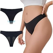 Womens Sexy Cheeky Thong Period Pants, Low Rise 4-Ply Leakproof Seamless Bikini Briefs Bottoms, Striped Menstrual Swimsuit Bottoms for Girls Teens