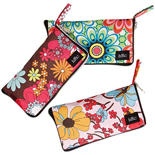 b.m.c BMC Mixed Design Washable Foldable Wallet Style Nylon Reusable Grocery Bags Tote - (Floral Fun) Set of 3